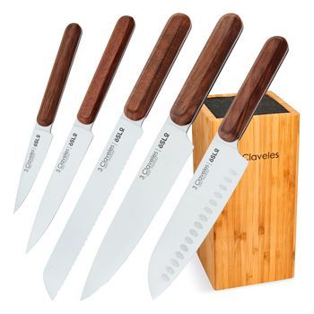 3 Claveles Oslo - Juego De 5 Cuchillos Cocina Profesionales Con Soporte De Bambú