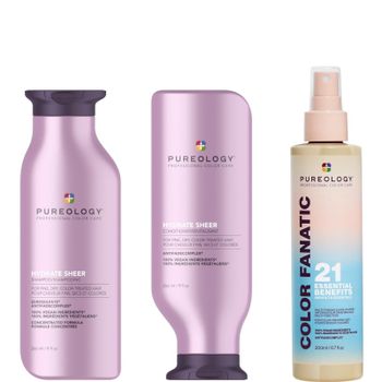 Pureology Hydrate Sheer Shampoo, Conditioner and Color Fanatic Spray Routine for Dry, Colour Treated Hair