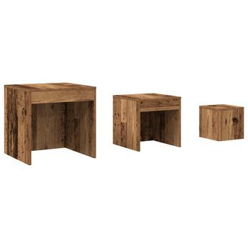 3 Uds Mesas Apilables，mesa Auxiliar，mesita De Centro Madera De Ingeniería Envejecida