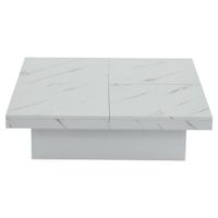 mesa de centro cuadrada moderna efecto marmol blanco con 4 cajones