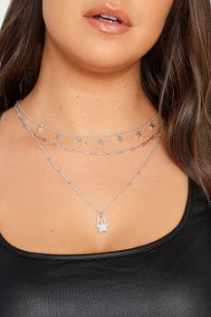 Collar Plateado 3 Alturas Con Estrellas