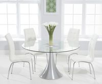 paloma 135cm round glass dining table with calgary chairs