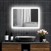 espejo de bano con luces led vidrio metal kleankin 80x60x3 cm plata