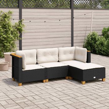 Juego De Sofás Jardín 4 Uds | Conjunto Mueble Jardin Mesa Y Sillas Con Cojines Ratán Sintético Negro Cfw90367