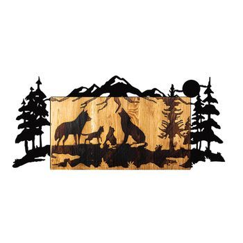 Decoración Pared De Madera Wolves Negro 88x39x3 Cm