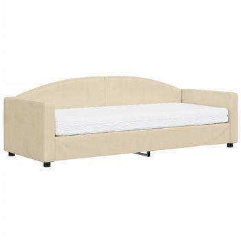 Cama Individual | Cama Para Adultos | Sofá Cama Con Colchón Tela Crema 80x200 Cm