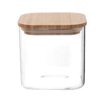 tarro cuadrado de vidrio y bambu alt10 cm