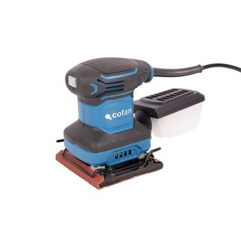 Cofan Lijadora orbital con cable 200 W 14000 rpm, base de velcro lija 114 x 140 mm, Incluye caja para polvo
