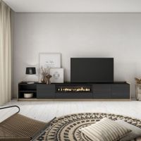 mueble tv efecto madera negro roble 310x37x50cm chimenea efecto fuego