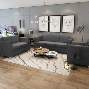 Vidaxl Conjunto De Sofás 3 Unidades Tela Gris Oscuro