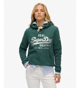 Superdry para mujer. W2012569A Sudadera con capucha Metallic verde (XL), Casual, Algodón