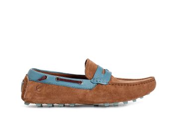 mocasines en piel de ante con apliques en contraste tan combo