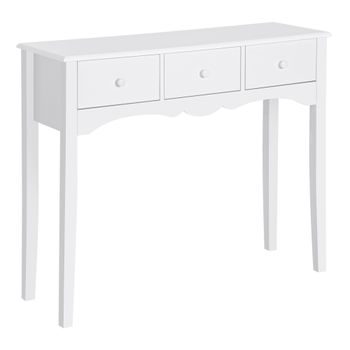 HOMCOM Mueble Mesa Recibidor tipo Consola de Entrada y Mesa Auxiliar con 3 Cajones en Color Blanco y Material de Madera 100x32x85cm   Aosom España