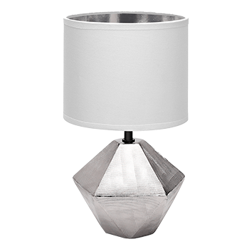 Aigostar - Lámparas de Mesita de Noche, Lámpara de Mesa de Cerámica E14, Pantalla de Tela, Lámpara Escritorio Diseño Clasico Vintage para Dormitorio, Salon, Estudio, L15 x H25cm, Plateado