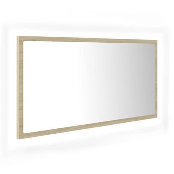 Espejo Decorativo | Espejo De Baño Led Acrílico Color Roble Sonoma 90x8,5x37 Cm