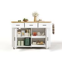 isla de cocina movil con ruedas y carrito de cocina con encimera plegable enchufes 3 cajones 120x70x84 cm mdf blanco y madera