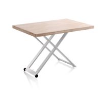 mesa de centro elevable con patas metalicas 120x49-76 cm blanco roble