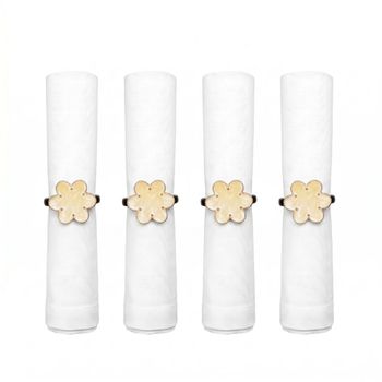 Anillos de servilleta flores rosas y doradas - set de 4