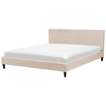 Cama Tapizada En Tela Beige 180 X 200 Cm Marco De Listones Cabecero Estilo Contemporáneo Fitou