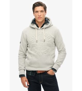 Superdry para hombre. M2013698A Sudadera gráfica con capucha y logotipo en relieve gris (S), Casual, Algodón, Sostenible