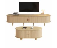 mueble tv  mesa de centro - combinacion ovalada con almacenamiento - color madera natural