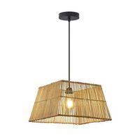 colgante cabanas con pantalla de mimbre y luz calida