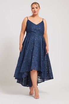 Yours London Vestido Azul De Encaje Con Tirantes, Mujer Curvy Y Tallas Grandes, Yours London