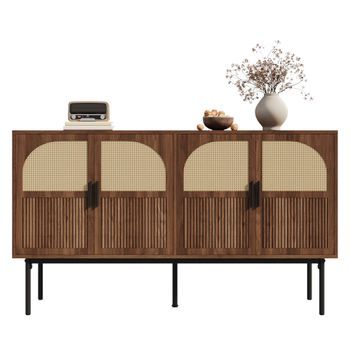 Aparador - Mueble De Salón - Mdf Y Ratán - Natural (140x40x80cm)