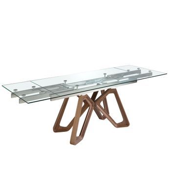 Mesa Comedor Extensible Rectangular Cristal Templado Y Nogal Angel Cerdá 1122 160x90x76