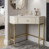 consola de metal dorado y ecopiel crema cm 845x60x77