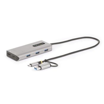 Adaptador multipuerto StarTech USB-C USB-A Mini Dock HDMI Doble 4K Plata 3x USB-A 40cm