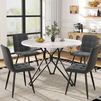Conjunto De Comedor - Mesa Y 4 Sillas - Mdf, Lino Y Metal - Gris Y Negro (100x100x76cm)