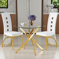mesa y sillas - comedor - cristal metal y pu - transparente blanco y dorado 88x88x75cm