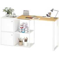 escritorio esquinero en l 150x40x75 cm giratorio 360 con almacenaje madera mdf blanco y natural