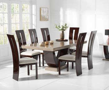 Raphael 200cm Brown Pedestal Marble Dining Table with Verbier Chairs