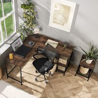 escritorio industrial con 2 estantes 138 x 138 x 755 cm madera oscura