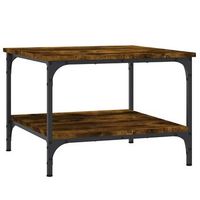 mesa de centro 55x55x40 cm madera trabajada y hierro - marron