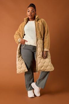 Yours Abrigo Beige Peluche Y Acolchado, Mujer Curvy Y Tallas Grandes, Yours
