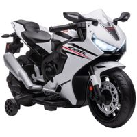 homcom moto electrica infantil con licencia honda para ninos 3-5 anos faros bocina musica ruedas auxiliares 90x44x52 cm blanco   aosom espana