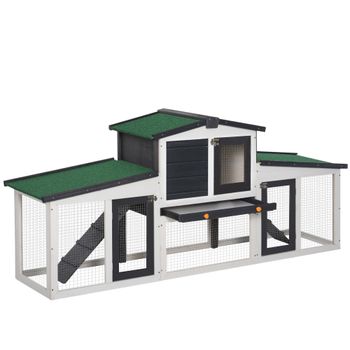 PawHut Conejera de Madera con Techo Abatible Escalera y Bandeja Extraíble Conejera para Exterior 197x49x86 cm Gris