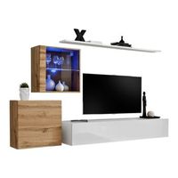 conjunto de muebles de salon mural switch xv diseno color blanco brillante y roble wotan