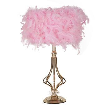 Lámpara De Mesa Con Plumas Rosa Cm Ø 25x54