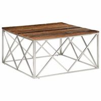mesa de centrormesa auxiliarrmesa de cafe de acero inoxidable plateado y madera maciza