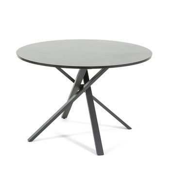 Mesa Redonda  ⌀110 Cm Con Patas De Metal Y Tablero Laminado Efecto Granito - Carlo
