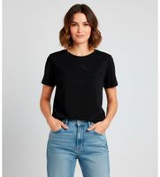 twinset para mujer 252tp2052 camiseta floral bordada negro m casual algodon manga corta