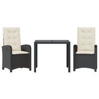 set comedor de jardin 3 piezas  mueble de jardin con cojines ratan sintetico negro