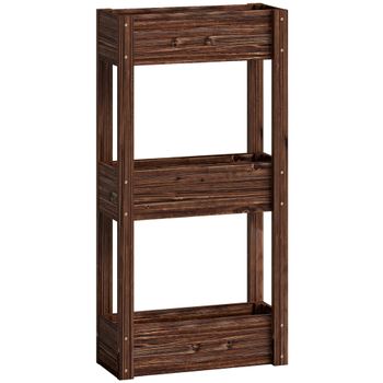 Outsunny Jardinera elevada en pie 3 niveles orificios de drenaje y forro 60 x 25 x 120 cm, Marrón   Aosom España