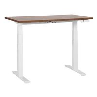 escritorio de altura regulable electrico oficina moderna patas cuadradas 120 x 72 cm tablero madera oscura soporte de acero blanco destines