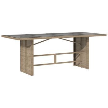 Mesa De Jardín，mesa Para Exteriores，mesa De Patio Superficie De Vidrio Ratán Pe Beige 190x80x75 Cm