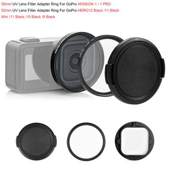 PULUZ Anillo adaptador de filtro de lente UV de 58mm/52mm y cubierta de lente para GoPro MISSION 1/1 PRO/GoPro HERO12 Black/11 Black Mini/11 10 9 Black